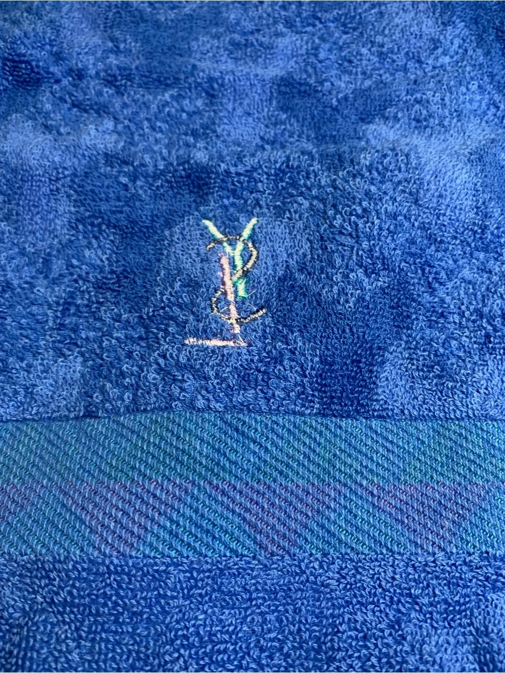 Yves Saint Laurent Blue Towel with Teal, Pink & Black Accents
